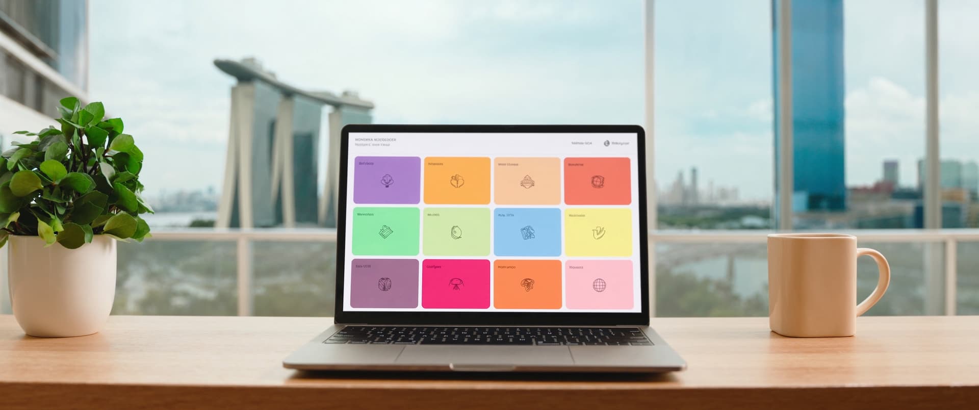 Node-based workflow editor on a laptop showing AI automation steps for Singapore SMEs