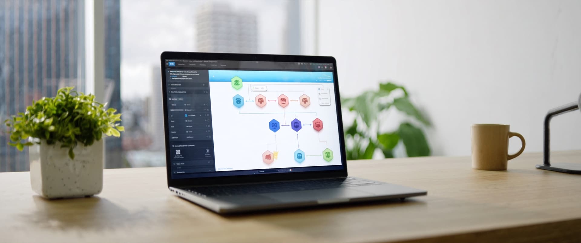 Brass magnifying glass over engineering blueprints — evaluating an AI automation agency in Singapore