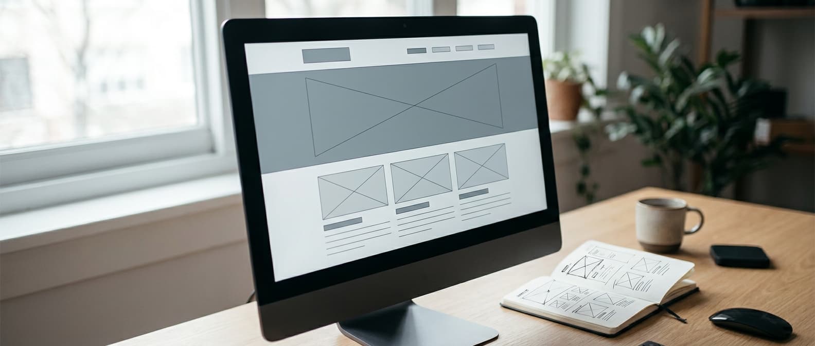 Architectural sketch with ruler and drafting triangle on a clean desk — evaluating a web design agency in Singapore
