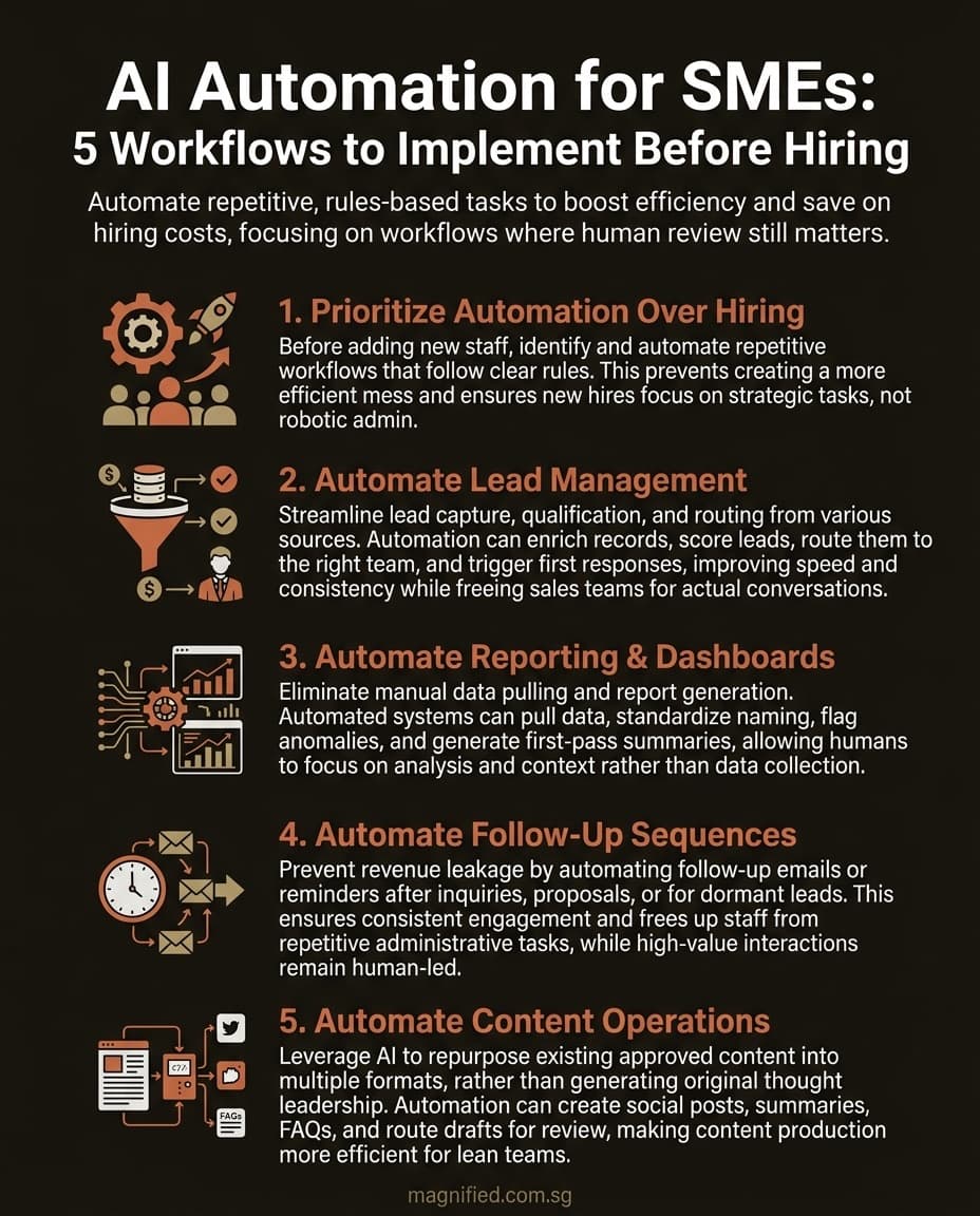 Infographic: AI Automation for SMEs: 5 Workflows Worth Implementing Before You Hire Again