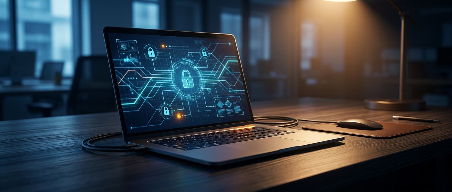 Illustration of AI-powered cybersecurity, with frontier models helping defenders identify software vulnerabilities