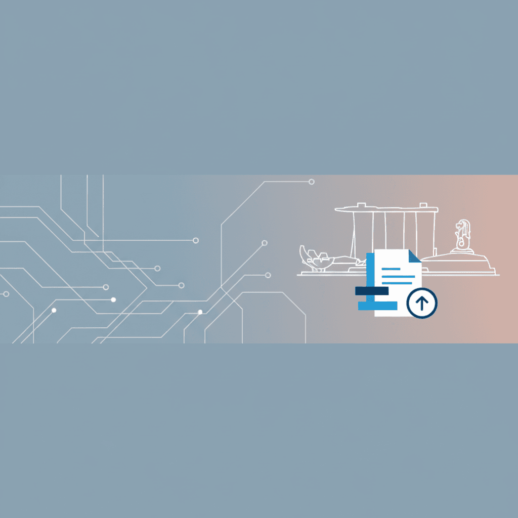 Singapore SME business owner reviewing invoice on laptop with InvoiceNow e-invoicing system