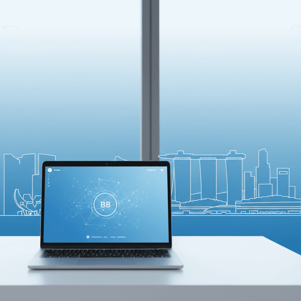 Singapore professional on laptop viewing LinkedIn profile with B2B marketing analytics on screen