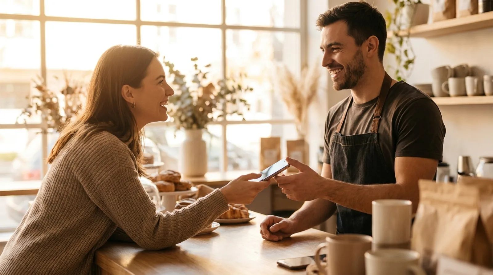 Customer tapping a loyalty membership at a Singapore cafe counter